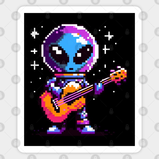 Galactic Guitarist - Pixelated Alien Musician Sticker by Pixel Punkster